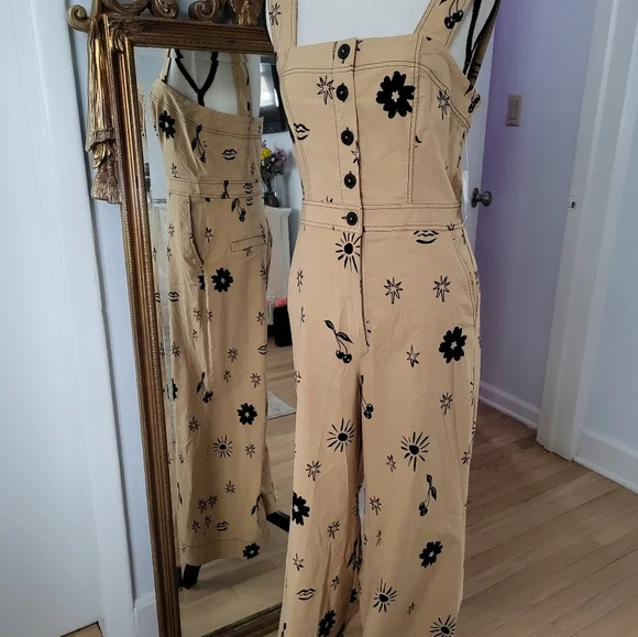 Anthropology/ Maeve Beige Floral Button-Front Jumpsuit - Picture 2 of 14